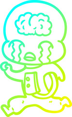 cold gradient line drawing cartoon big brain alien crying running