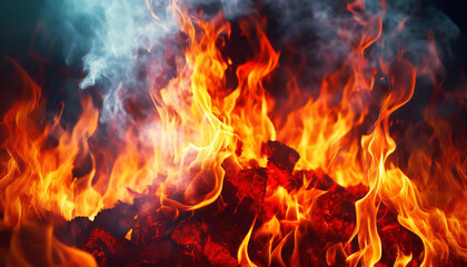 Fiery inferno background with vivid flames engulfing darkness, evoking hellish ambiance - obrazy, fototapety, plakaty
