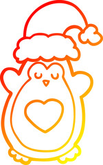 warm gradient line drawing cute christmas penguin