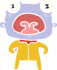 flat color style cartoon weird alien shouting