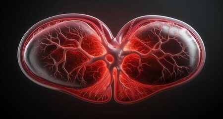  3D rendering of a heart with visible blood vessels