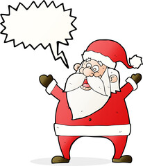 jolly santa cartoon with speech bubble