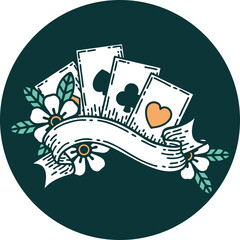 tattoo style icon of cards and banner