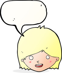 cartoon happy female face with speech bubble