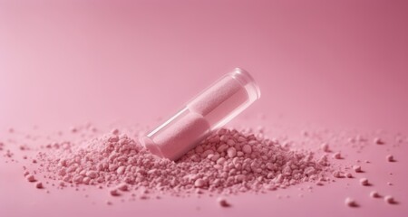  Powder in a glass tube on a pink background