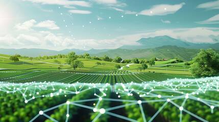 Smart agricultural drone precision farming tech crop care from above green fields
