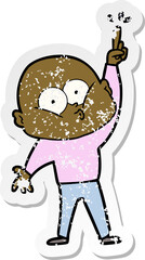 distressed sticker of a cartoon bald man staring