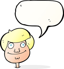 cartoon happy boy's face with speech bubble