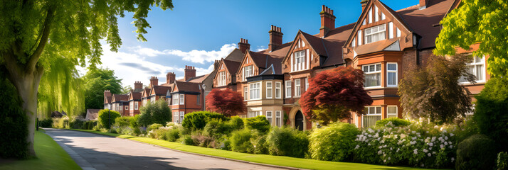 Quintessential British Residential Architecture Embodying Tranquility & Charm - obrazy, fototapety, plakaty