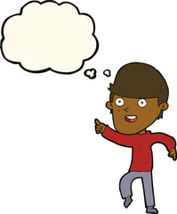 cartoon happy man with thought bubble