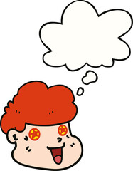 cartoon boy's face and thought bubble