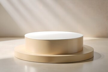 Realistic 3d cylinder pedestal podium with pastel white backdrop. Abstract minimal scene. Product display presentation. Generative Ai
