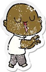 distressed sticker of a happy cartoon bald man