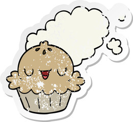 distressed sticker of a cute cartoon pie