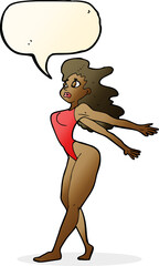 cartoon sexy woman in swimsuit with speech bubble