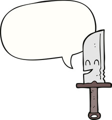 cartoon knife and speech bubble