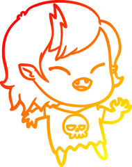 warm gradient line drawing cartoon laughing vampire girl