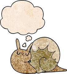 cute cartoon snail and thought bubble in grunge texture pattern style