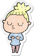 distressed sticker of a cartoon calm woman