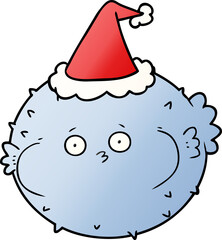 gradient cartoon of a puffer fish wearing santa hat