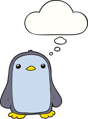 cute cartoon penguin and thought bubble