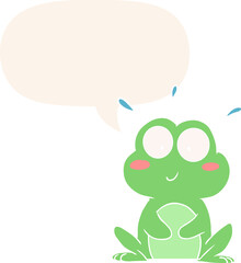 cute cartoon frog and speech bubble in retro style