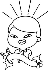 banner with black line work tattoo style happy businessman