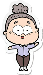 sticker of a cartoon happy old woman