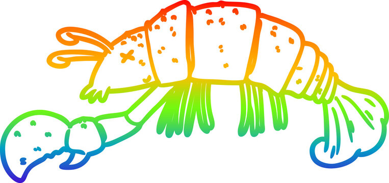 rainbow gradient line drawing cartoon lobster