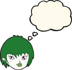 cartoon vampire girl face with thought bubble