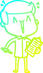 cold gradient line drawing cartoon happy man