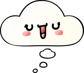 happy cartoon face and thought bubble in smooth gradient style