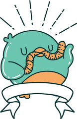 banner with tattoo style robin with worm