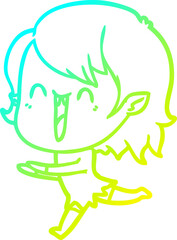 cold gradient line drawing cute cartoon happy vampire girl