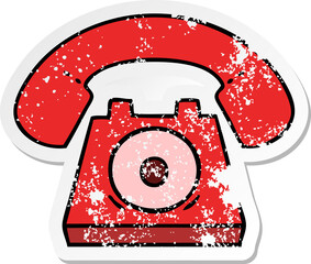 distressed sticker of a cute cartoon red telephone