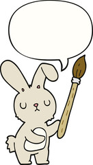 cartoon rabbit and paint brush and speech bubble