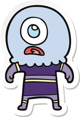 sticker of a cartoon cyclops alien spaceman