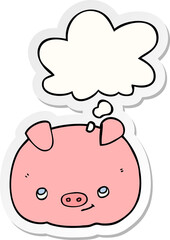 cartoon happy pig and thought bubble as a printed sticker
