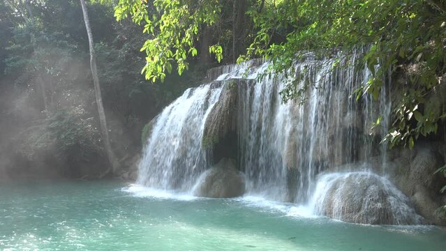 Erawan Waterfall 2nd level, Erawan National Park in Kanchanaburi, Thailand	
