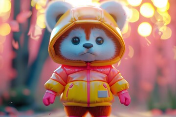 Reflective Adventure: Red Panda Character in Studio Setting. Created with Generative AI