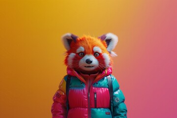 Reflective Adventure: Red Panda Character in Studio Setting. Created with Generative AI