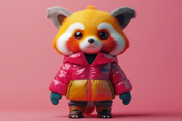 Reflective Adventure: Red Panda Character in Studio Setting. Created with Generative AI