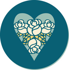 tattoo style sticker of a heart and flowers