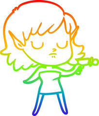 rainbow gradient line drawing cartoon elf girl