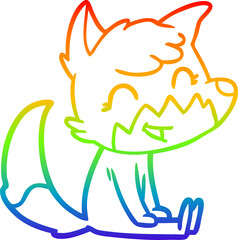 rainbow gradient line drawing happy cartoon fox