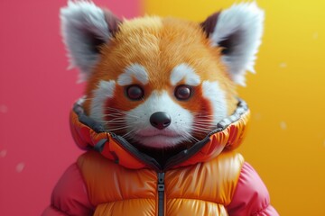 Reflective Adventure: Red Panda Character in Studio Setting. Created with Generative AI