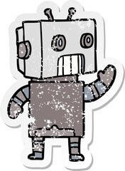 distressed sticker of a cartoon robot