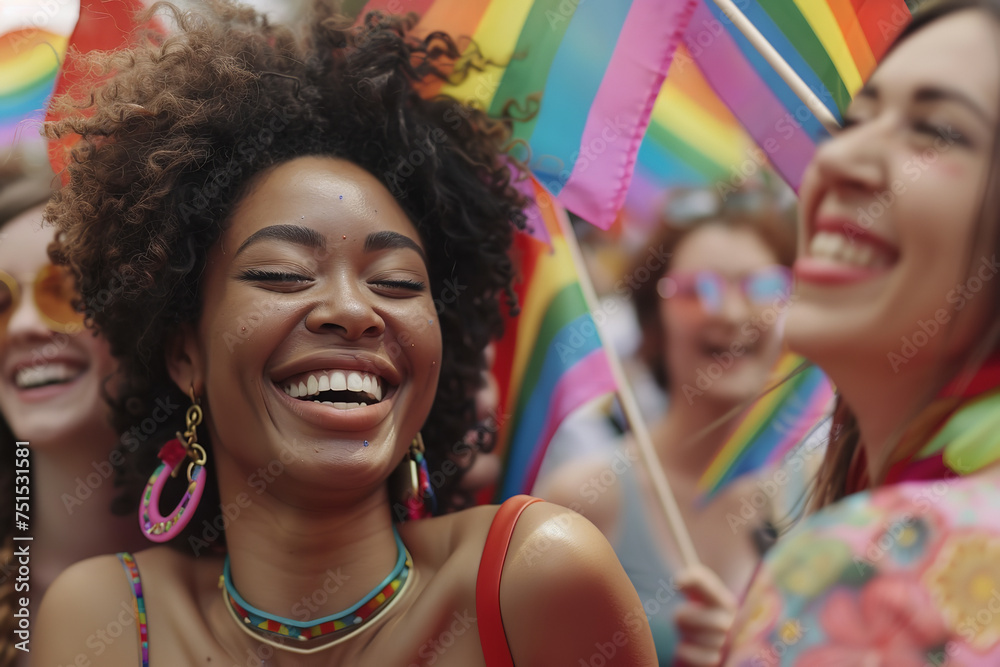 Canvas Prints group of diverse LGBTQ+ friends laughing and enjoying each other's company at a Pride festival