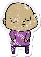 distressed sticker of a cartoon bald man