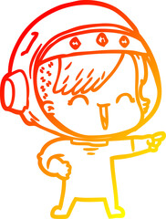warm gradient line drawing happy cartoon space girl